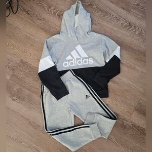 Adidas Kids Gray and Black Jogger And Hoodie Set